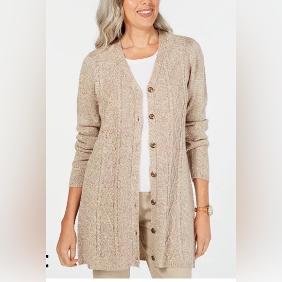 Karen Scott Sweaters - NWT Beige Cable Knit Cardigan
